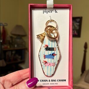 NIB Piper K Dachshund Key Chain & Bag Charm with gold accents
